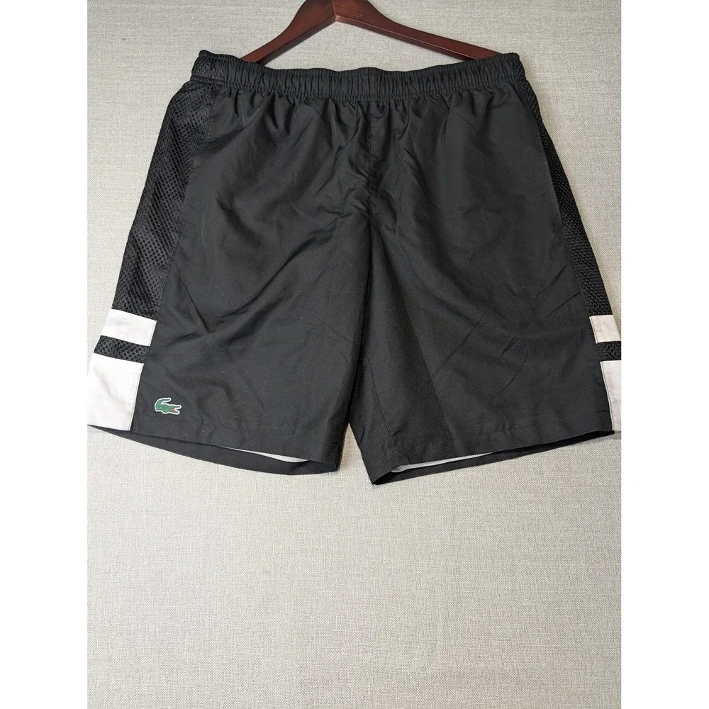 Lacoste Sport Athletic Shorts Mens L Black Polyester Mesh Stripe GH353T